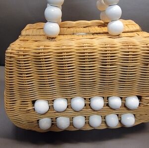 Anthropologie Bali Beaded Straw Satchel ret